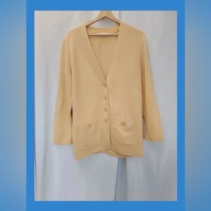 Beige V-Neck Button Cardigan Sweater - Women